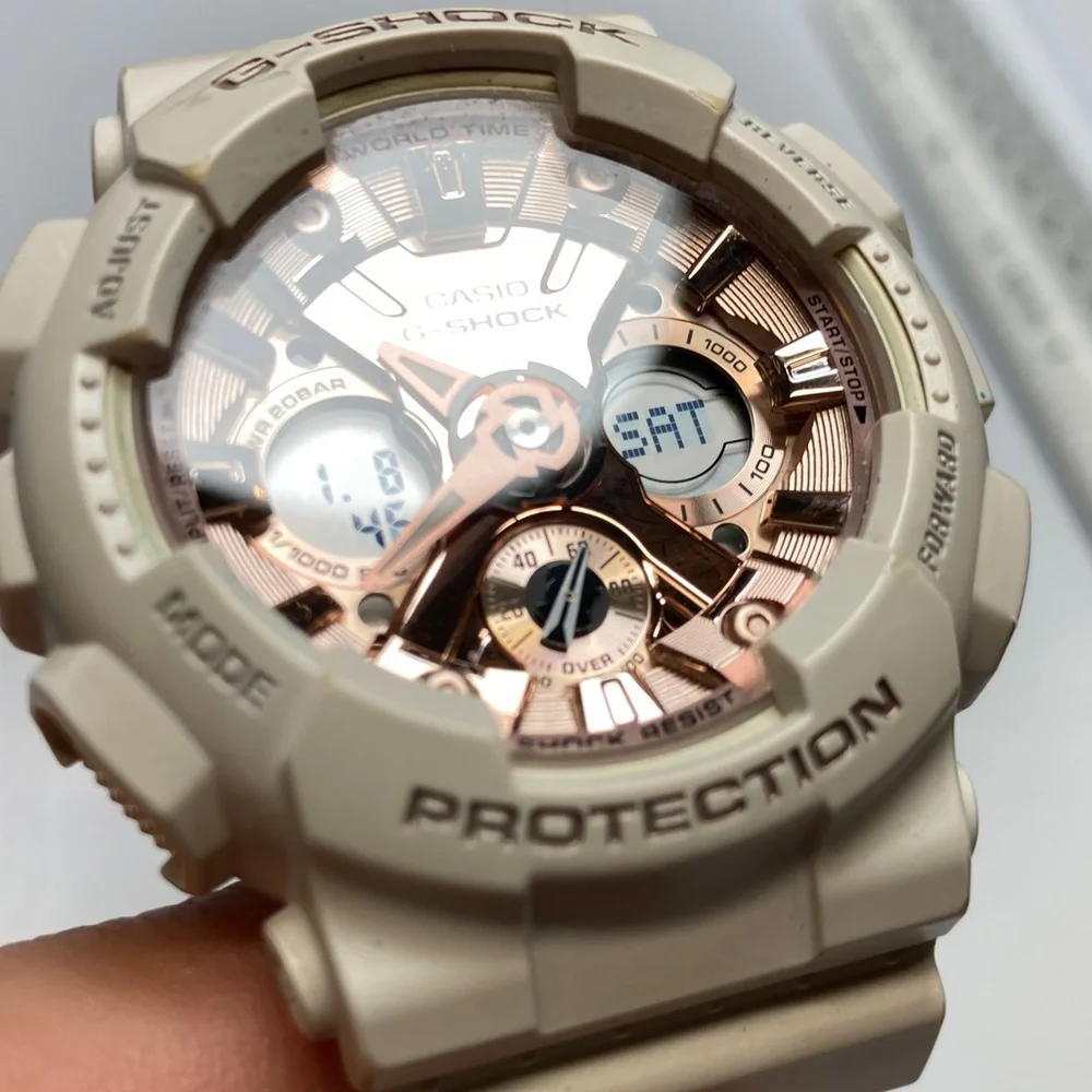 Casio G-Shock GMA-S120MF, new battery, light works, off white color, metallic